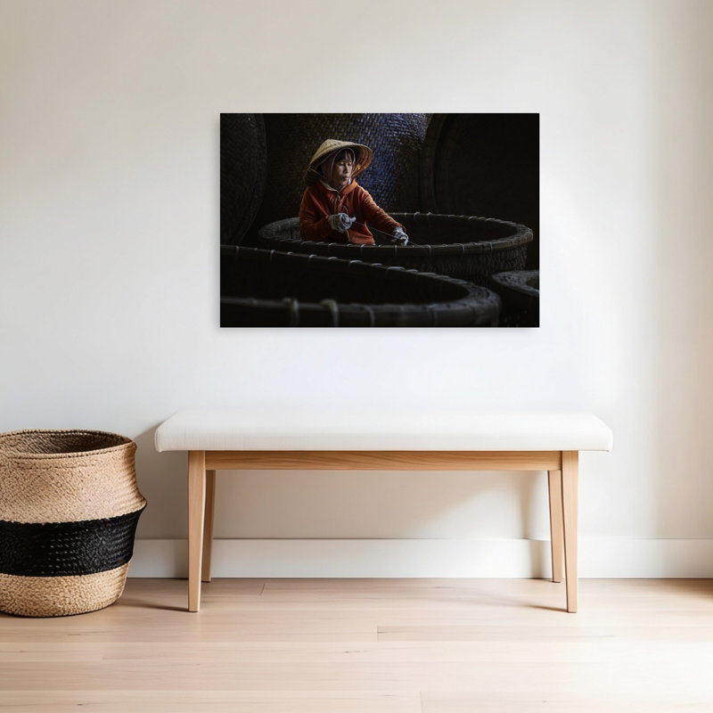 Art mural vietnamien traditionnel tissé serein, 24" H x 36" W