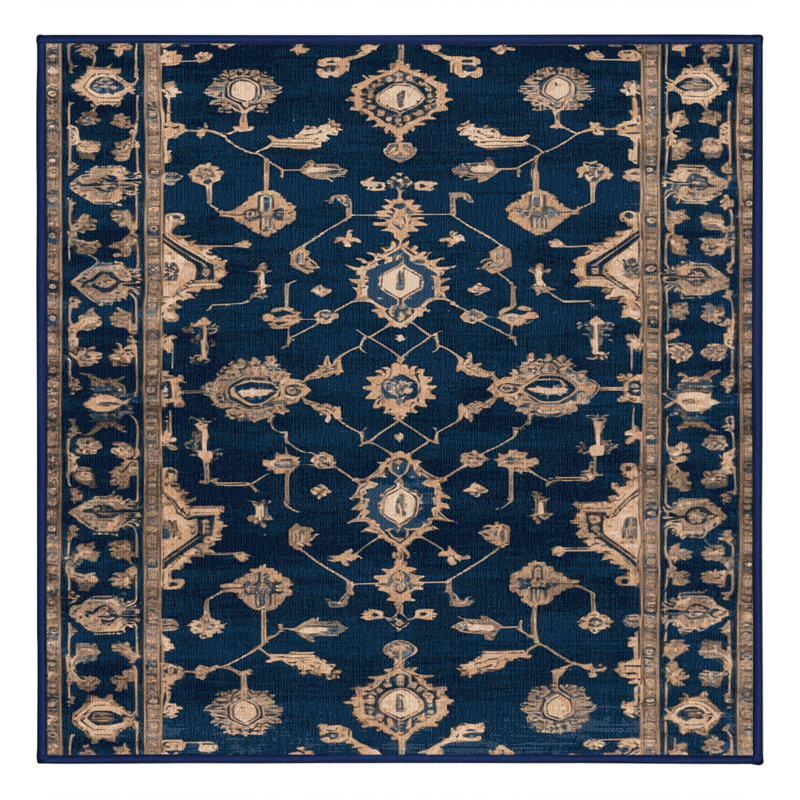 Machine Washable Overdyed Blue Area Rug, Square 4'