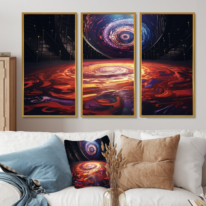 Spiral Galaxy Cosmic Whirls - Space Paysages, ensemble de salon d'art mural, Cadre flottant doré, H 28 po x l 36 po x P 1 po