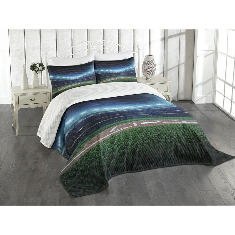 Ambesonne Sports Bedspread Baseball Stadium, King Bedspread + 2 Standard Shams