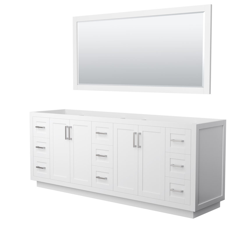 Base de meuble-lavabo double autoportante 83,25 po Miranda avec miroir 70 po Miranda, Blanc / nickel brossé