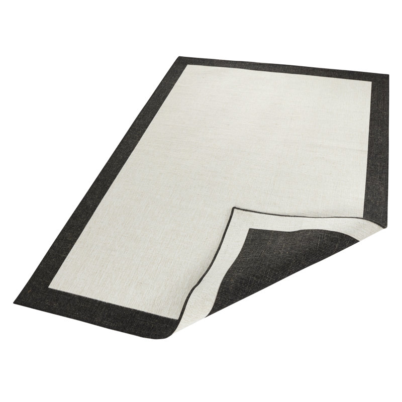 Panama Machine Woven Black/Cream Indoor / Outdoor Rug, Rectangle 80 x 150cm