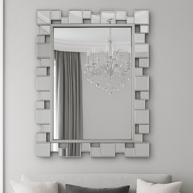 Modern Contemporary Silver Framed Decorative Mirror,  Versatile Wall Mirror Living Room, Entryway, Bedroom Decor Gift