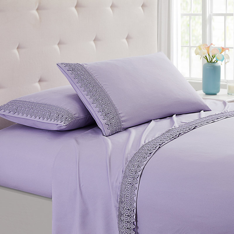Ensemble de draps en microfibre de qualité supérieure, Bleu lavande, Ensemble de draps pour grand lit + un drap-housse 