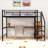 Full Metal Loft Bed With Desk, Staircase Storage, Wardrobe And LED Light-1612208568