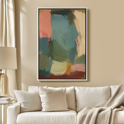 Framed Canvas Wall Art - Contemporary Abstract Color Field in Sage Green and Blush - 16"x24", 24"x36"