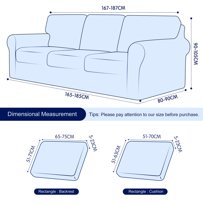 3 Seater Stretch Separate Box Cushion Sofa Slipcover, Blue