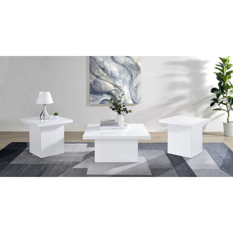 Ensemble de tables basses 3 pièces blanches ultrabrillantes