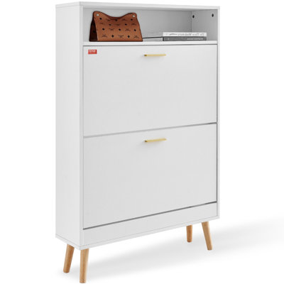 Range-chaussures avec 2 tiroirs rabattables, range-chaussures pour le vestibule, range-chaussures autoportant avec rangement supérieur pour chaussures à talons, bottes, pantoufles dans le couloir, salon