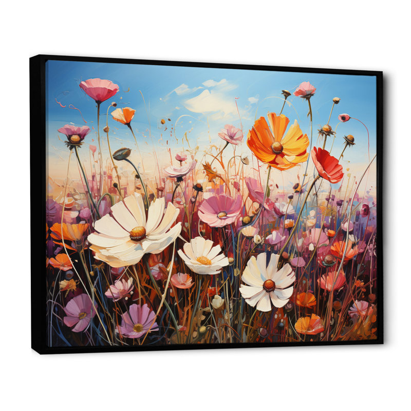 Wildflowers Blooming Meadow, reproduction d'art sur toile, H 24 po x l 32 po, Cadre flottant noir