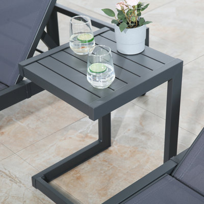 Patio Aluminum Side Table Outdoor Indoor C Shaped End Table (Taupe)