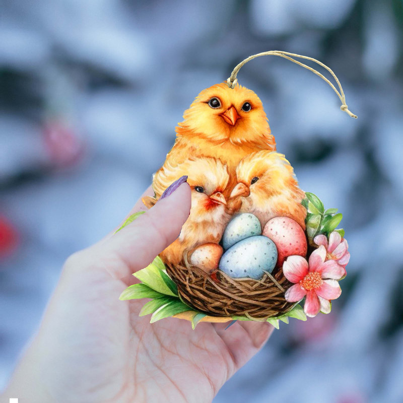 Spring Chicks Wooden Ornaments By G. Debrekht