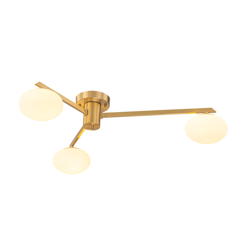 Priella Mid-Century 6-Light Brass Ellipse Glass Semi-Flush Mount, 3, Gold