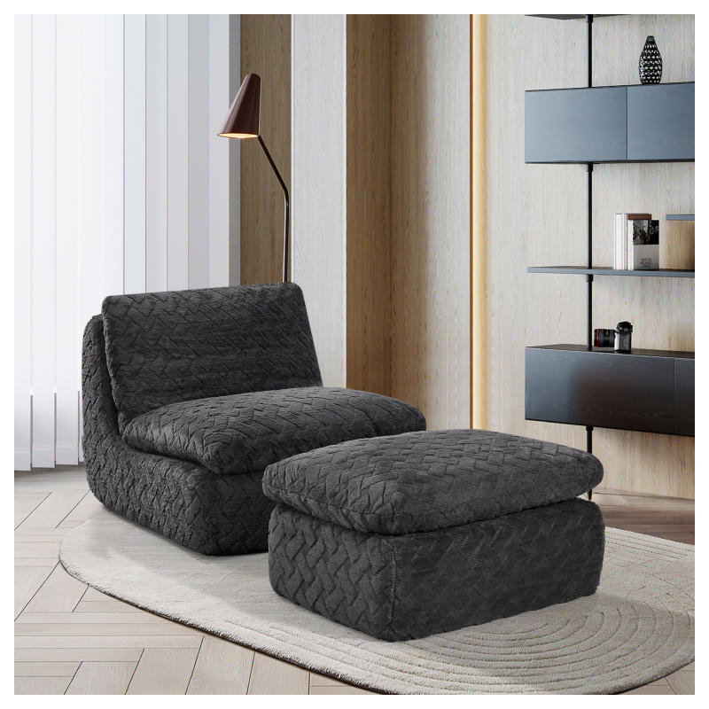 Fauteuil à compression double avec repose-pieds pivotant, Noir