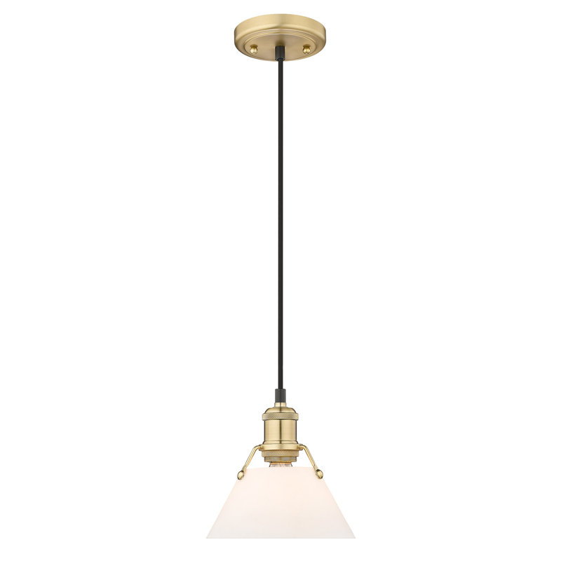Luminaire suspendu conique à 1 lumière Weatherford, Bronze champagne brossé, Verre opale, H 129 po x l 7,5 po x P 7,5 po