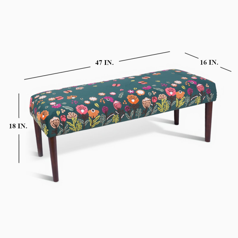 Banc d'appoint rembourré en velours Dahlia, Vert / floral