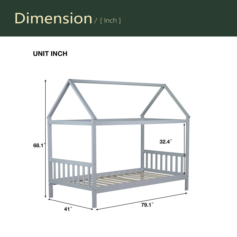 Twin House Bed With Headboard And Footboard, Light Gray