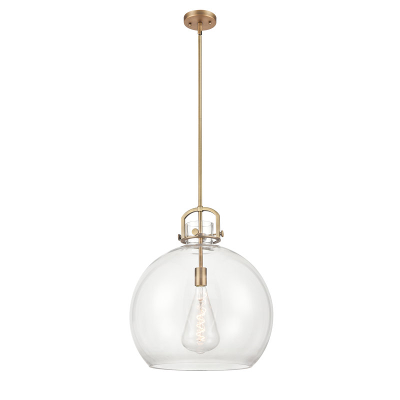 Luminaire suspendu à 1 tige Sligo, Laiton brossé, Clair, H 20,5 po x l 18 po x P 18 po