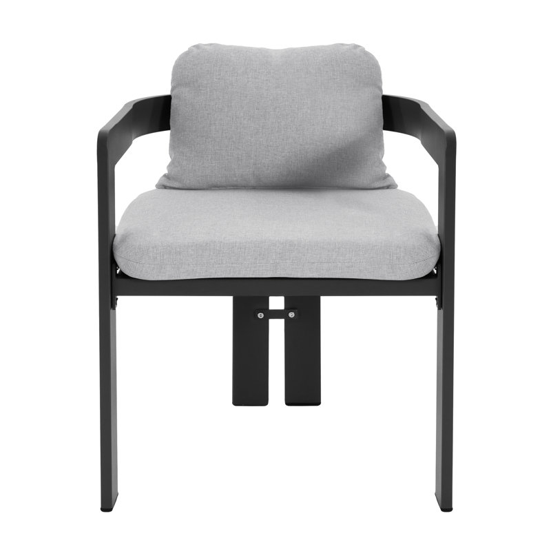 Chaise de patio d'extérieur en aluminium Pula, ensemble de 2, finition noire avec coussin gris