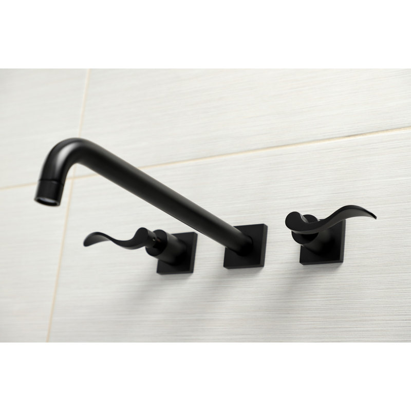 Kingston Brass Milano Two-Handle 3-Hole Wall Mount Roman Tub Faucet, Matte Black, NuWave