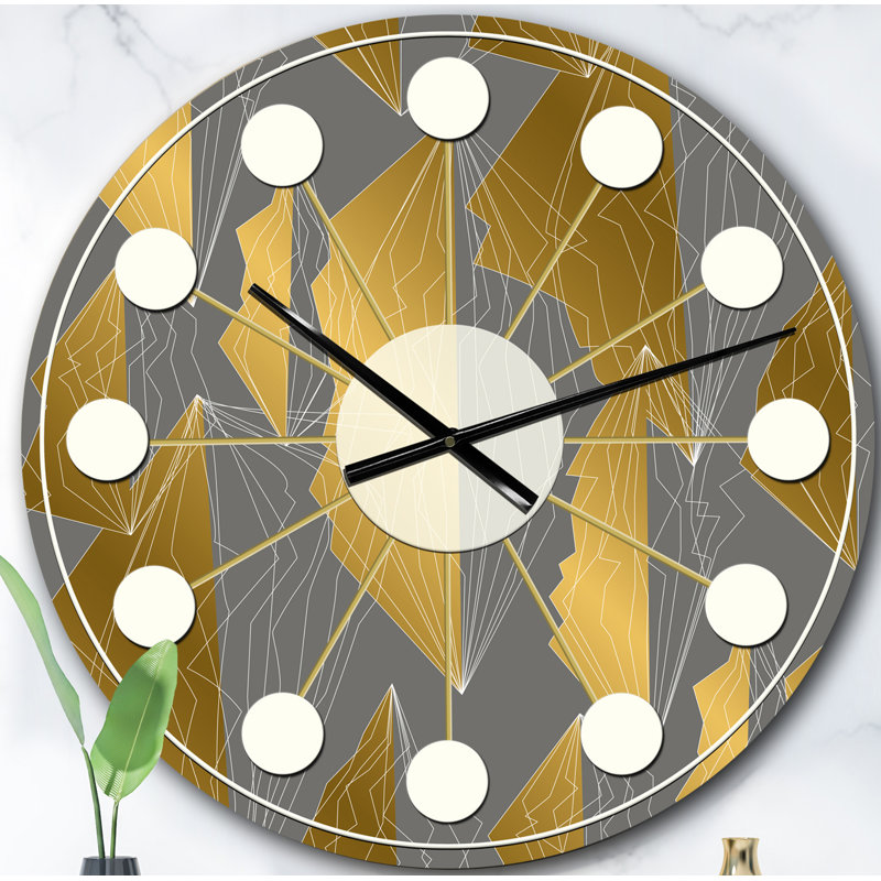 Motif de Golden Polygon - horloge murale Mid-Century moderne, Surdimensionné