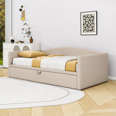 Twin Velvet Upholstered Daybed with Adjustable Pop-Up Trundle