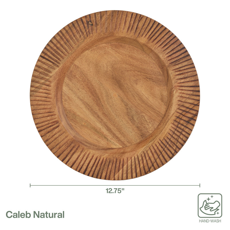 Caleb Natural Acacia Wood Rustic Charger Plates, Set of 2