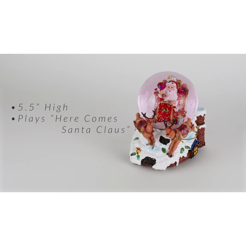 Santa Claus on Sleigh with Reindeer Musical Christmas Snow Globe