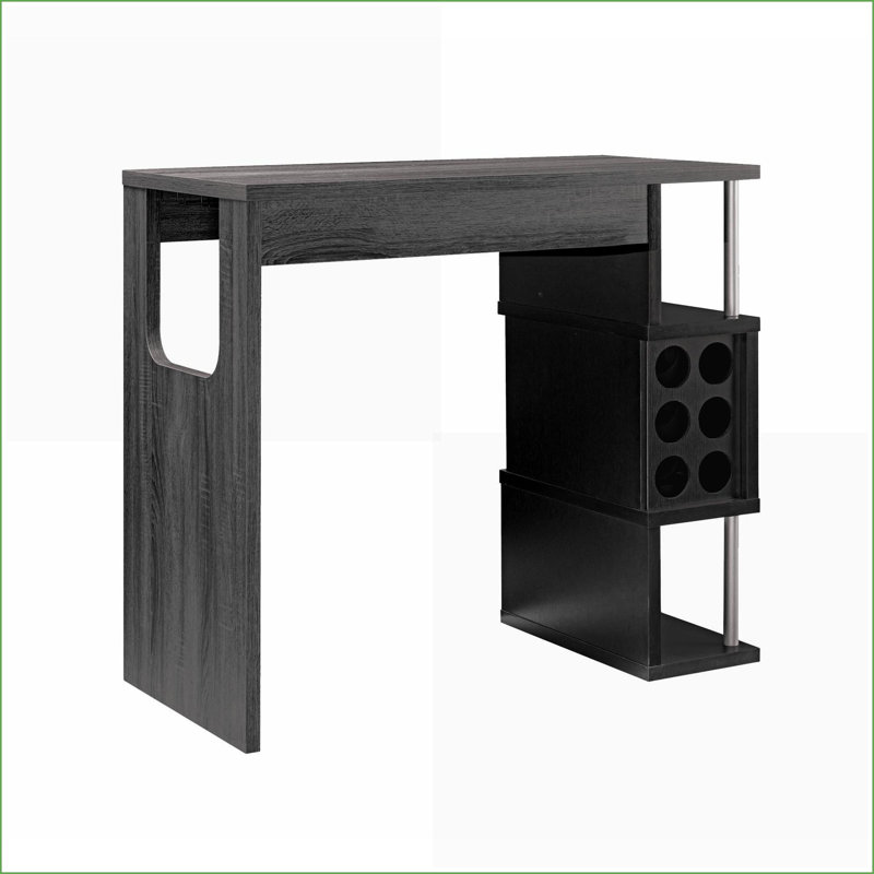 Table basse vieillie grise et noire - 3 tablettes + compartiment pour verres à vin