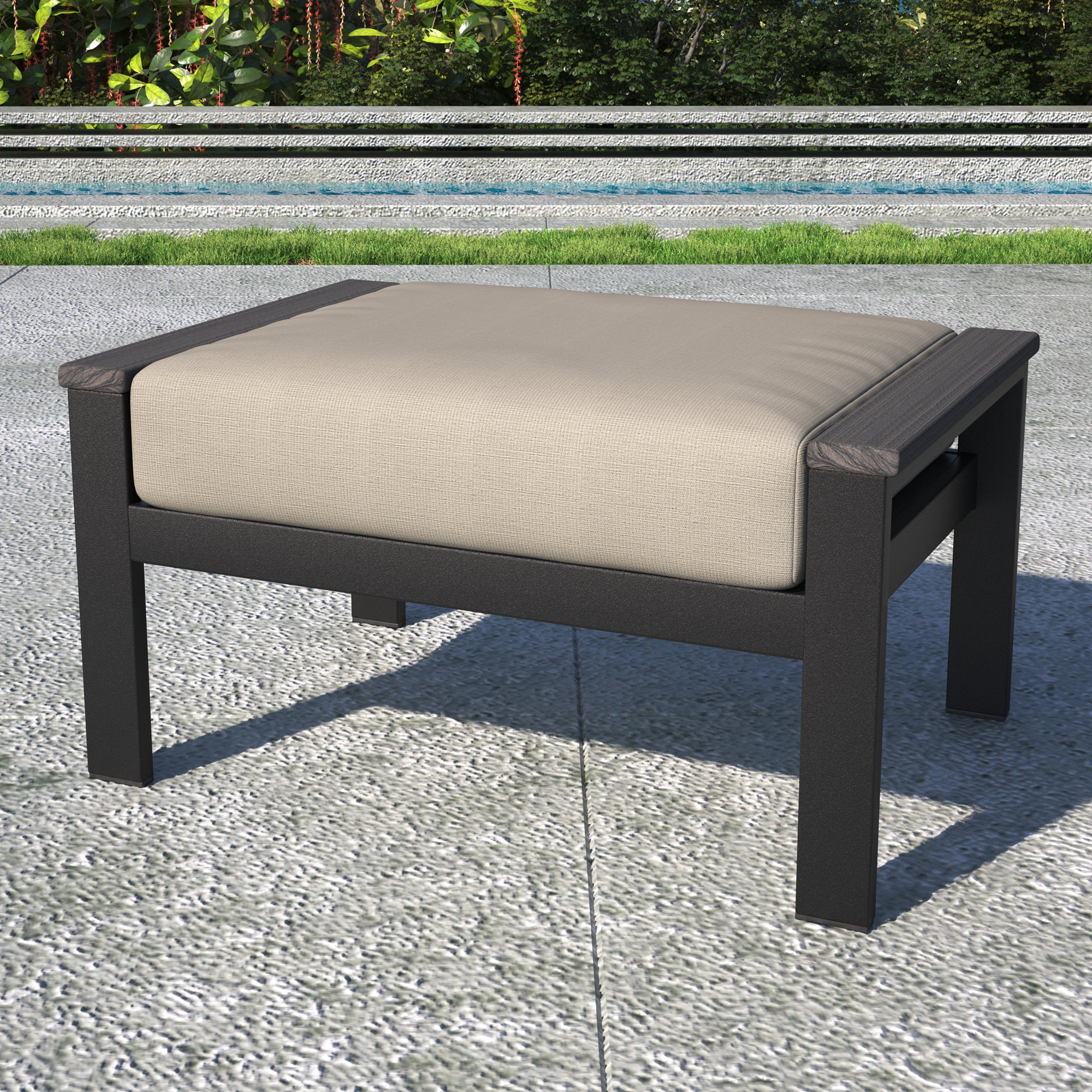 Townsend Outdoor Ottoman with Sunbrella Cushions, Cast Silver Sunbrella®