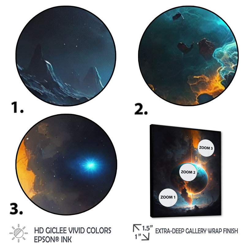«Latricia Deep Space Planet Fusion V», reproduction sur toile, H 40 po x l 30 po x P 1,5 po, Cadre flottant noir