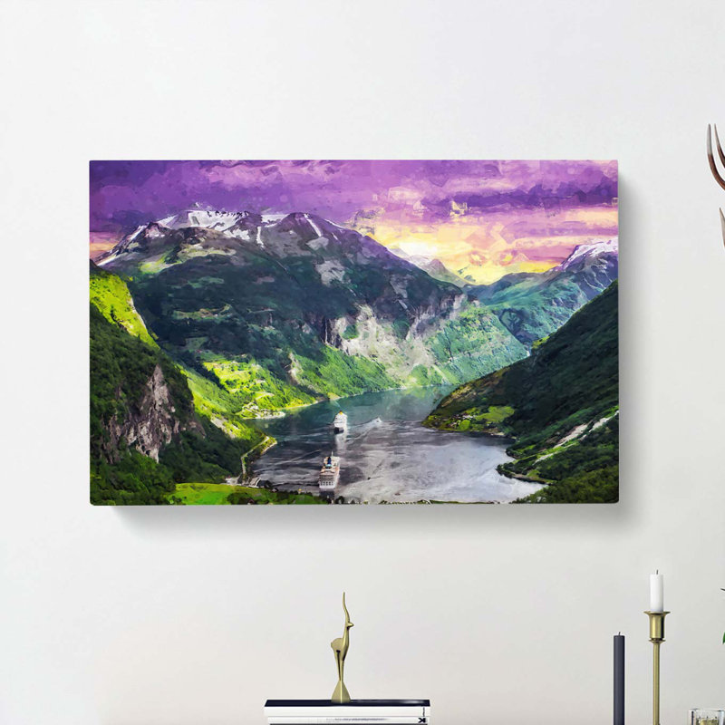 Cruise Ships Passing By Norway In Abstract - Wrapped Canvas Print, 40cm H x 60cm W x 3cm D