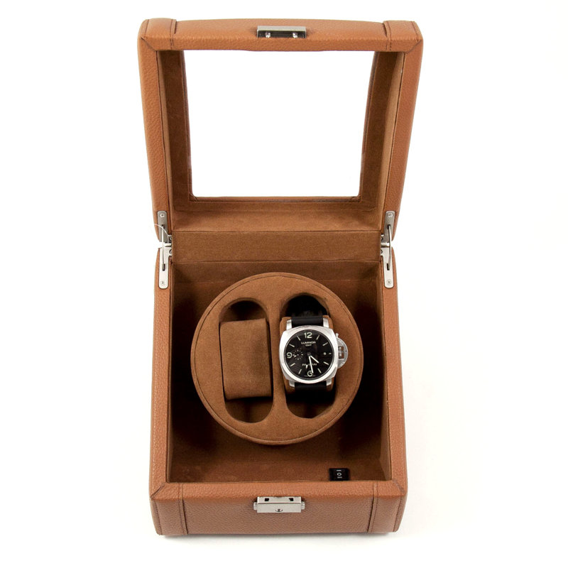 Leather Watch Box + Locking, Tan Leather