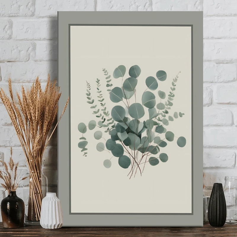 Bouquet de feuilles d'eucalyptus, art aquarelle pastel doux sur toile tendue - H 36 po x l 24 po