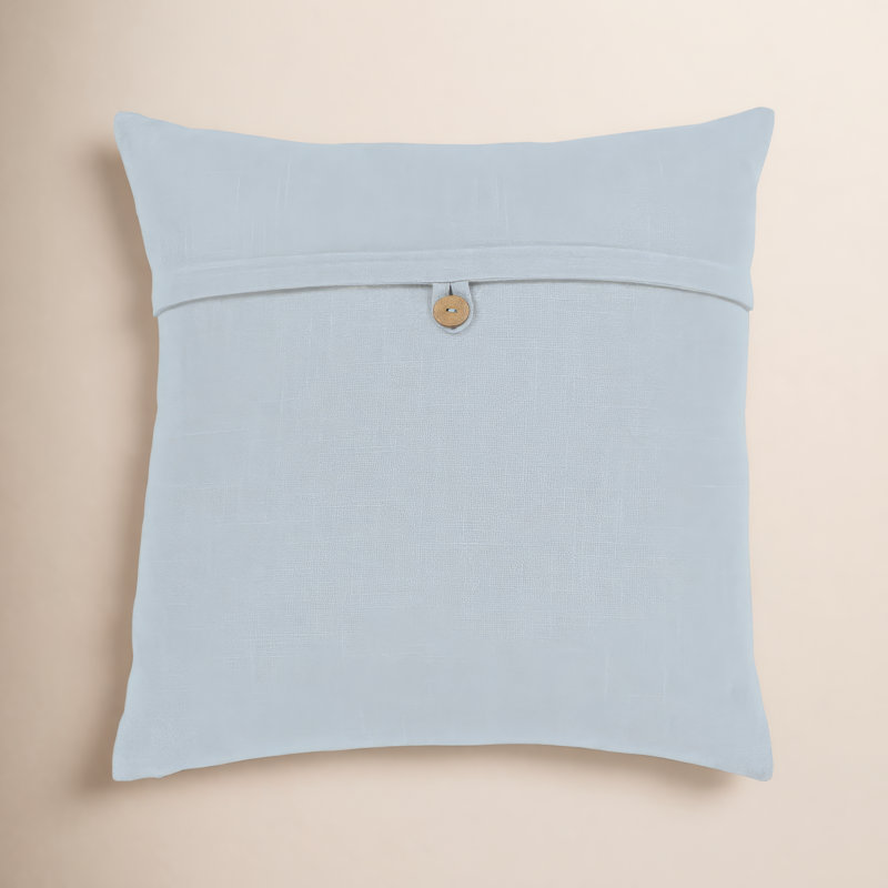 Leigh Buttons Cotton Throw Pillow, 18" x 18", Ice Blue, Polyester