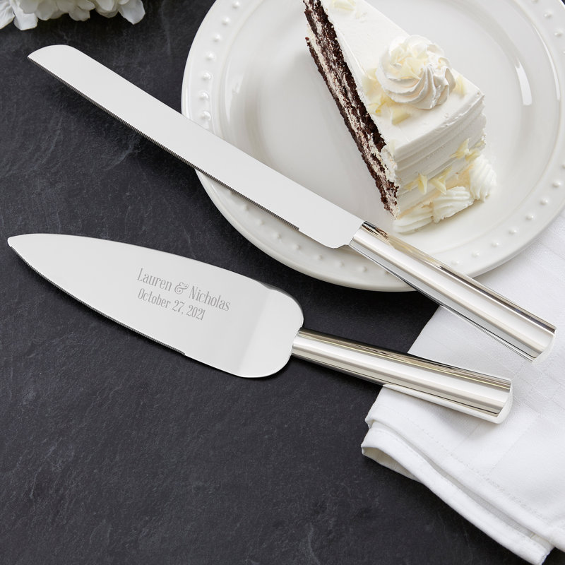 Modern Wedding Engraved Cake Knife & Server Set, Yes