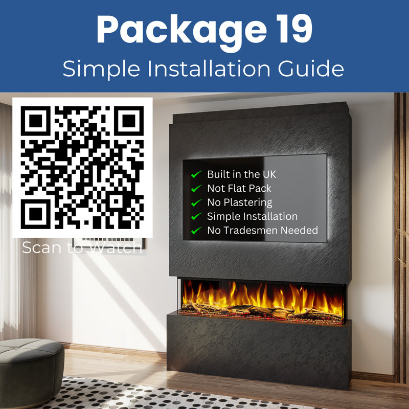 Evolution Fires Pre-Built Media Wall Package 19, finished in textured Venetian Plaster, includes Spectrum Series 50 Series 3-Sided Electric Fireplace