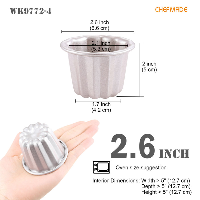 CHEFMADE 2.6" Canele Mold Cake Pan 4Pcs