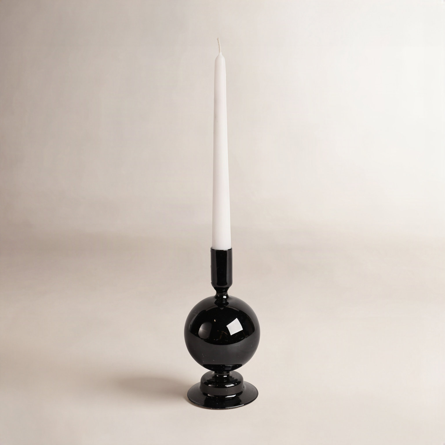 Rupani Glass Candlestick Holder, Black