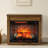 Winston Porter 28" Electric Fireplace with Mantel - Infrared Quartz Fireplace Heater w/Caster & Remote - Realistic Flame & Log - Adjustable Flame Brightness - Firebox for Living Room, Caramel Oak