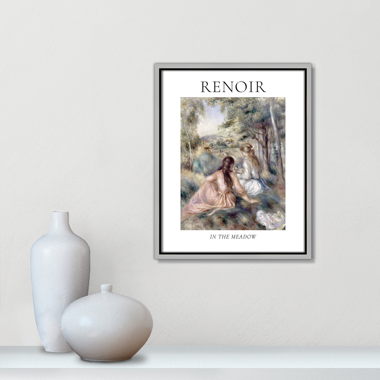 Old Masters Collection " In The Meadow " by Auguste Renoir, No, 15.5" H x 12.5" W x 2" D, Silver Floater Frame