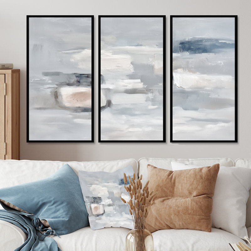 Gris, minimalisme, formes simples, ensemble d'art mural formes abstraites, 28" H x 36" W, Reproduction avec cadre flottant