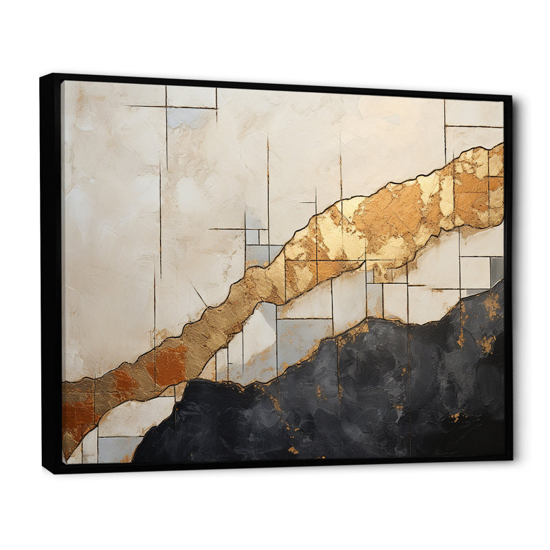 «Black Gold Ororned Poteries VI», reproduction sur toile, H 34 po x l 44 po, Cadre flottant noir