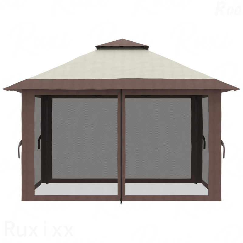 13X13FT Pop Up Gazebo, Mosquito Net For Party Use With Double Roof & Sand Bags (Beige)