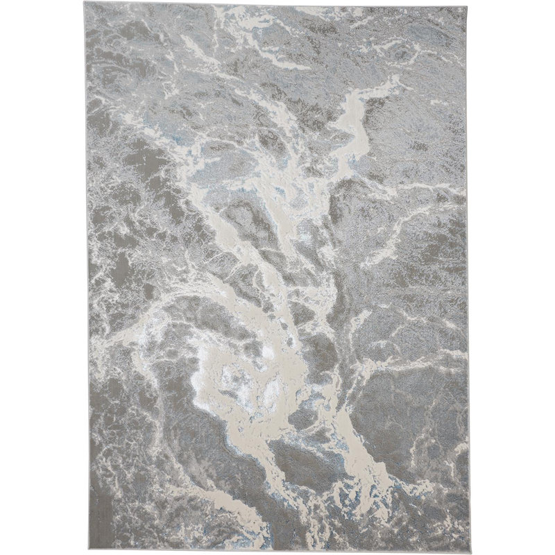 Tapis argenté / gris / ivoire Sarko, Rectangle 10 pi x 13 pi 2 po