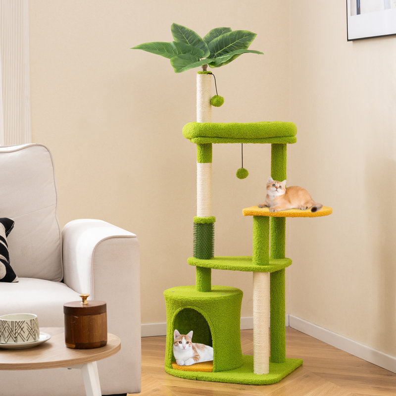 Multi-level Kitty Tower Cute Cat Tree for Adult Cats-Green