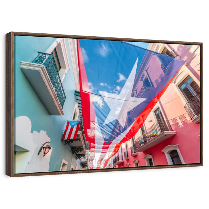 Drapeau de rue de Porto Rico, 43 po x 29 po, Cadre flottant noyer