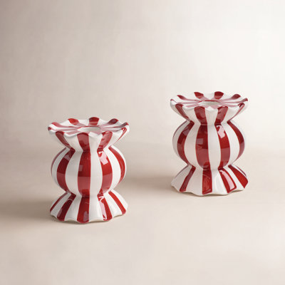 Red Stripe Ruffle Candlestick Holder