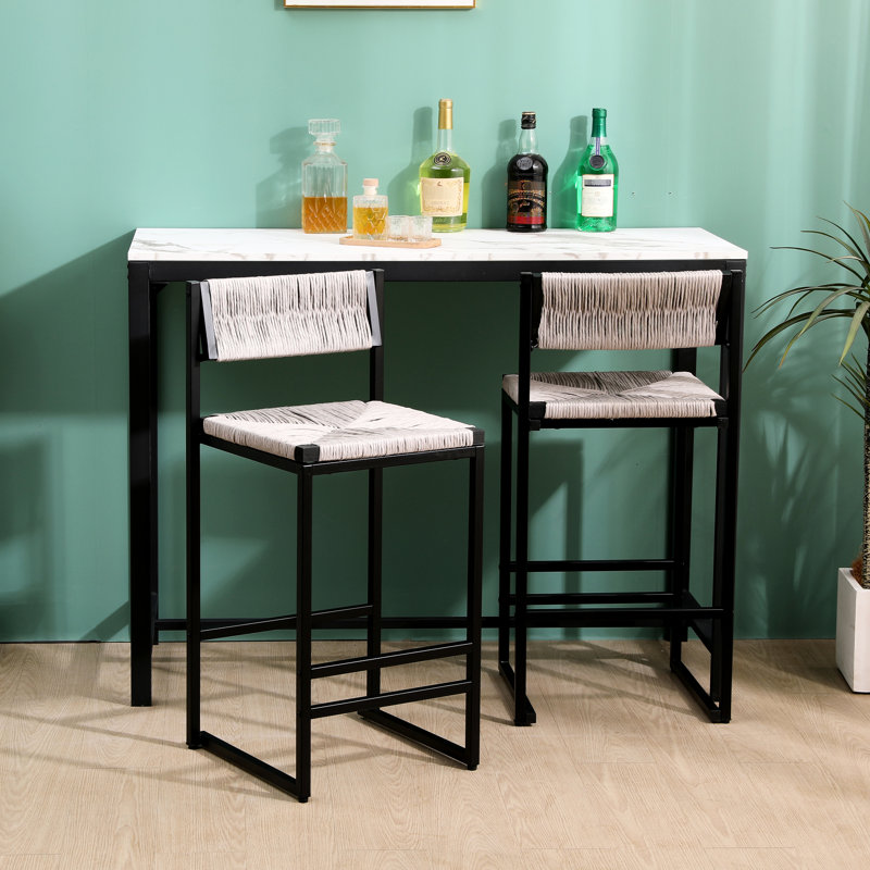Ensemble de 2 tabourets de bar gris tissés à la main avec tabouret à hauteur de comptoir et tabouret de bar en papier tissé pour la cuisine, la maison et le bureau (gris)