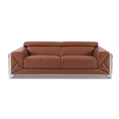 Camel Genuine Leather Sofa with Adjustable Headrests